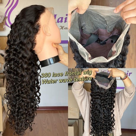 Pre plucked hairline Indian virgin human hair 360 Lace Frontal Wig Water wave 