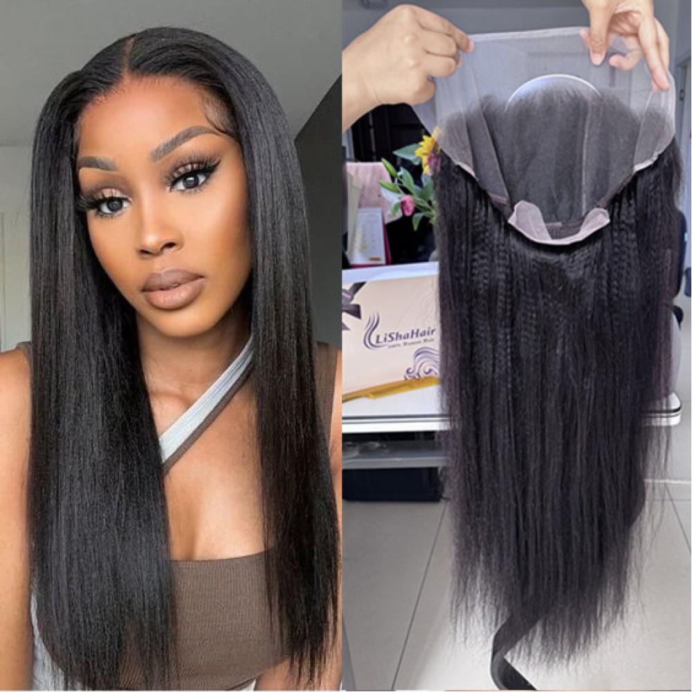 LIGHT YAKI straight virgin  Indian human hair 13x6 transparent Lace Frontal WIG FOR BLACK WOMEN 180% density