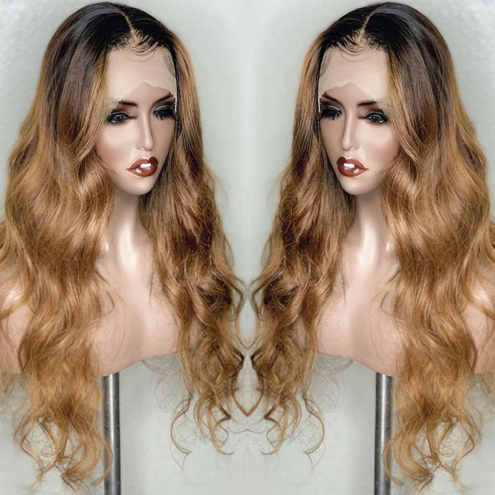 1b27 Dark Roots Honey Blonde 150 Density Ombre Body Wave Lace Front Human Hair Wigs Pre 