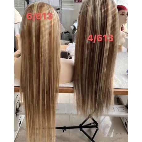 Brown Blonde highlights colored P6/613  human  hair transparent lace front wig 180% density 