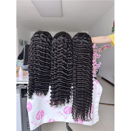 200% density Deep wave 13x6 transparent lace frontal wig Indian virgin human hair 