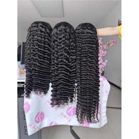 200% density Deep wave 13x6 transparent lace frontal wig Indian virgin human hair 