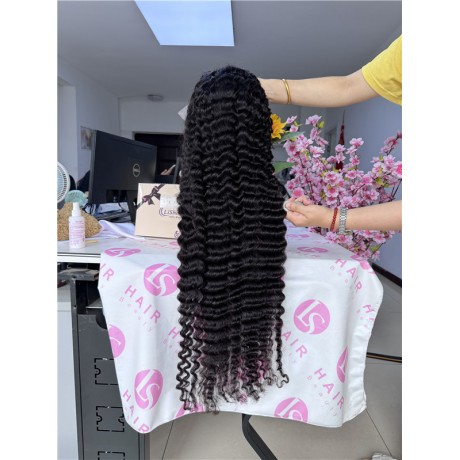 34inch 200% density 13x6 HD Lace Frontal Deep Wave wig Indian virgin human hair 