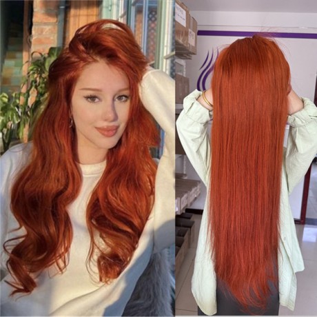 Ginger orange colored human hair 13x4 lace frontal wig 180% density straight /deep wave /body wave 