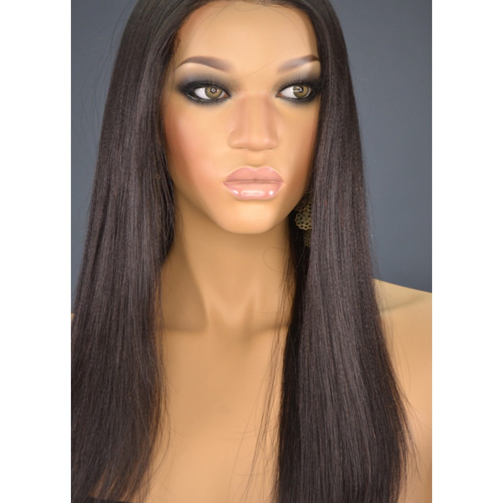 LIGHT YAKI straight virgin brazilian human hair Lace Front WIG FOR ...