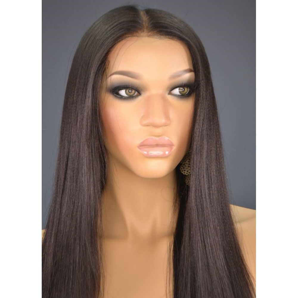 LIGHT YAKI straight virgin brazilian human hair Lace Front WIG FOR ...