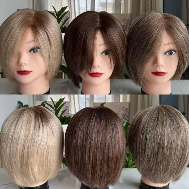 Full Hand Tied Short Pixie Cut Wig Silk Base Top 100% European Human Hair Wigs for Women