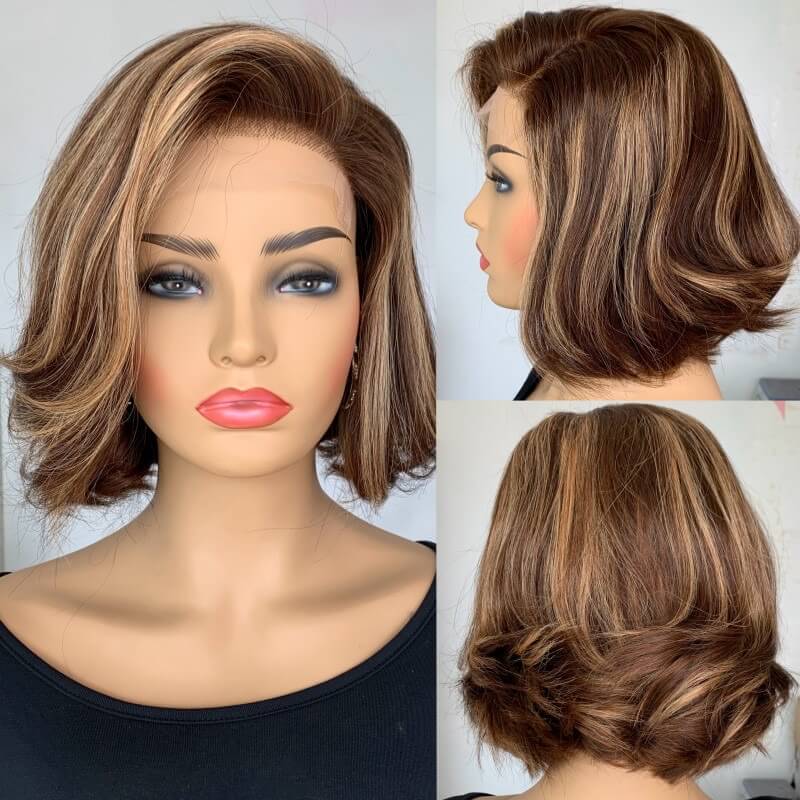 Highlight Bob wig Human Hair 5x5 HD Lace Closure Wig For Black Women 180% Density 4/27 