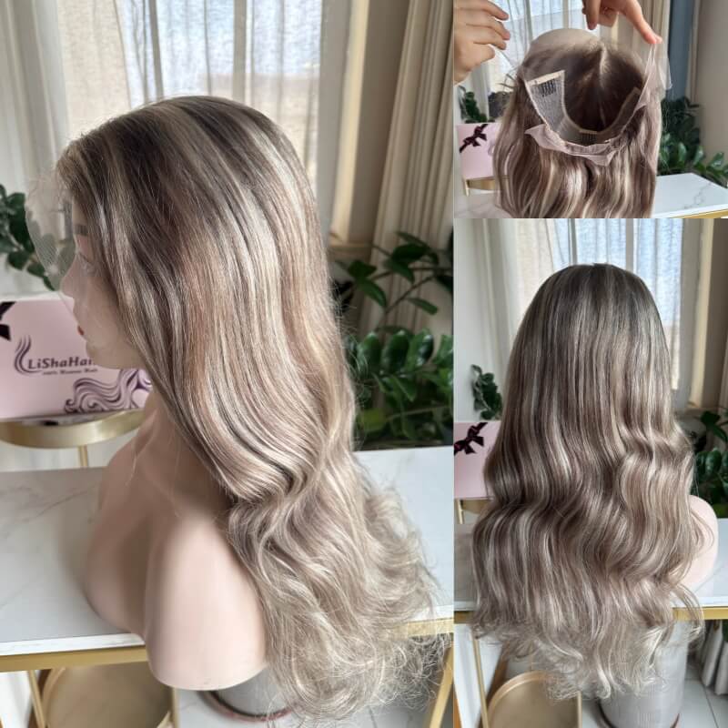 Highlight Honey Brown Blonde Color Cuticle Aligned Virgin Human Hair 13x6 Transparent Lace Wig