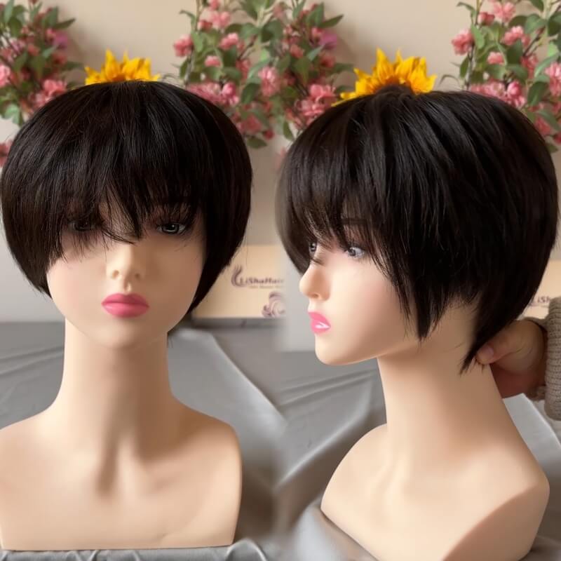 Pixie Cut 6inch Real Skin-melt Silk Top Full Lace Wig Human Hair Cuticle Aligned Glueless Salon Grade