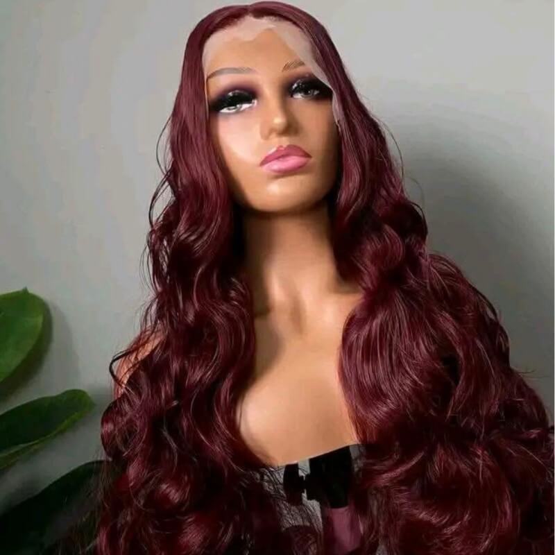 99J Burgundy Body Wave 13x4 Transparent Lace Frontal Virgin Human Hair Wig 180% density